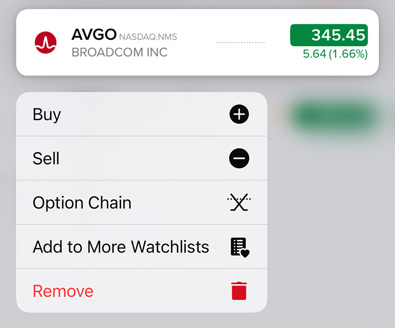 YMC GlobalTrader - long-press interface